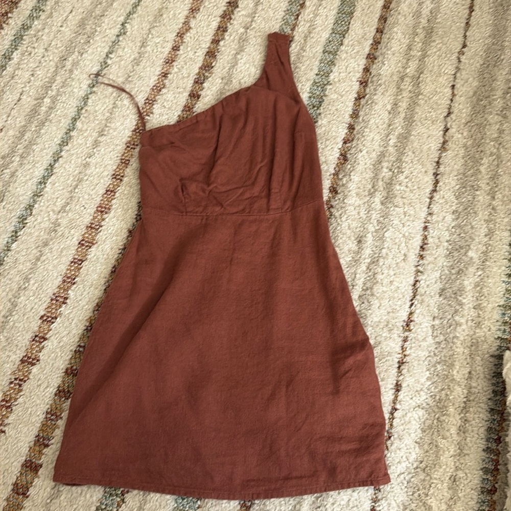 Abercrombie and Fitch Rust Colored One shoulder linen dress XXSP